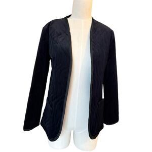 A. J. Bari Vintage Black Velour Velvet Quilted Open Jacket Blazer Small
